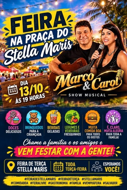 Praça do Stella se prepara para noite de feira, gastronomia e música ao vivo hoje (13)